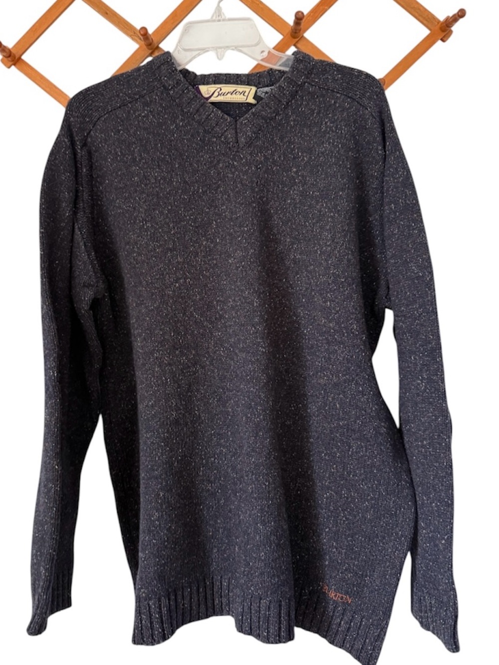 Vintage Burton Snowboard Mens Wool Blend V-Neck Sweater Large Navy